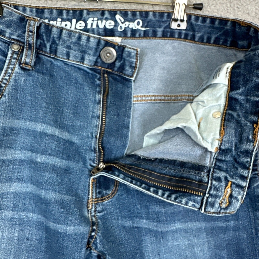 Triple Five Soul Shorts Men 32x13 Blue Medium Wash Jorts Denim Jean 555 Soul Y2K - Picture 3 of 15